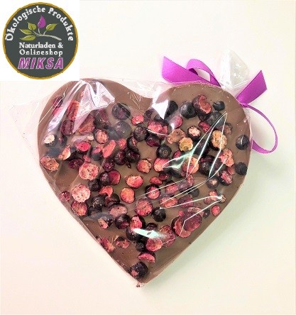 Santini Milchschokolade in Herzform mit Maltitol und mit schwarze Johannisbeere 80g