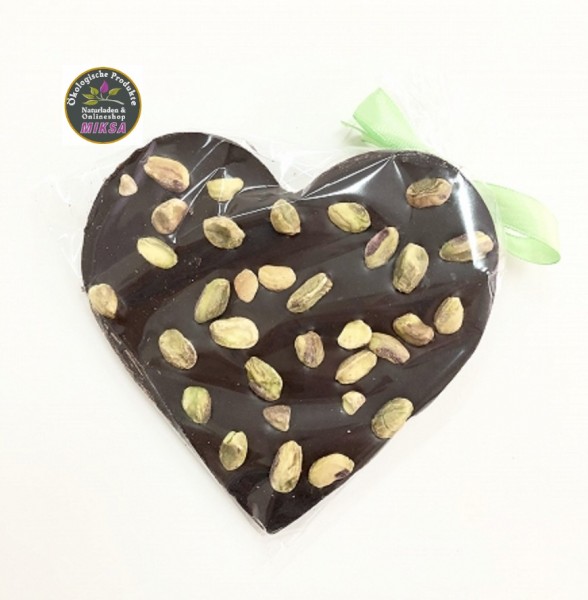 Santini Zartbitterschokolade in Herzform mit Xylitol und Pistazien