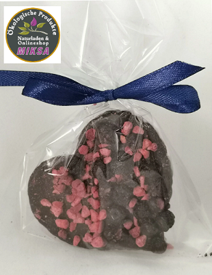 Santini Mini Zartbitterschokolade in Herzform mit Himbeere und Heidelbeere 20g
